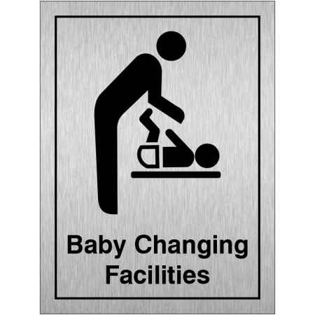 Brushed Aluminum Baby Changing Facilities (Portrait) Toilet Door Sign