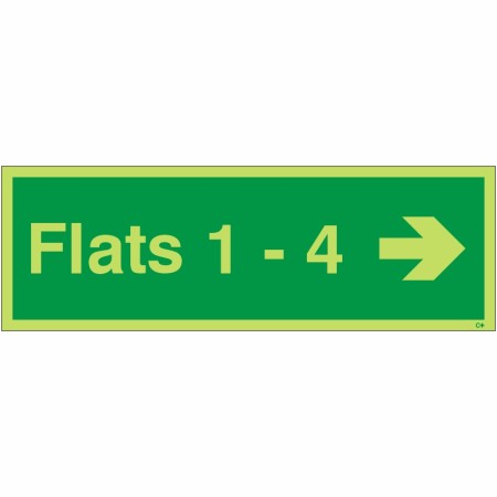 Glow in the dark Flats 1-4 arrow right wayfinding sign