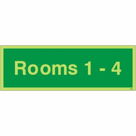 Glow in the dark Rooms 1-4 wayfinding sign
