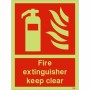 Glow in the dark fire extinguisher keep clear safety sign
