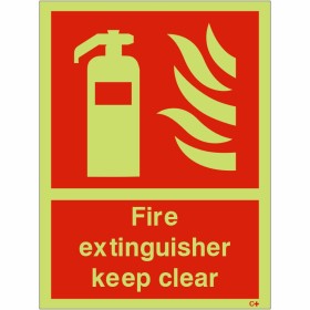 Photoluminescent Fire Extinguisher Keep Clear Sign 200 x 300mm