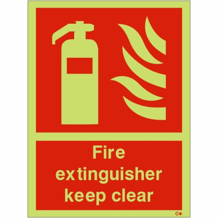 Glow in the dark fire extinguisher keep clear safety sign