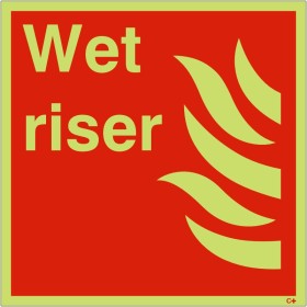 Glow in the dark wet riser safety sign