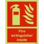 Fire extinguisher inside glow in the dark safety sign