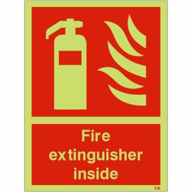 Fire extinguisher inside glow in the dark safety sign