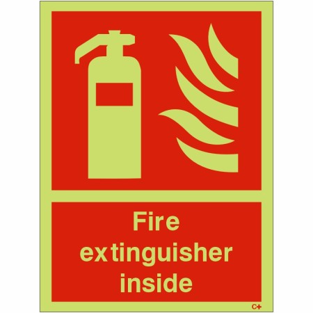 Fire extinguisher inside glow in the dark safety sign