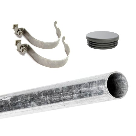 Galvanised sign post kit with round steel post, top cap and stainless steel channel clips