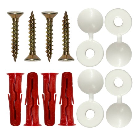 Sign wall fixing kit with screws, rawl plugs and white screw caps for mounting signs