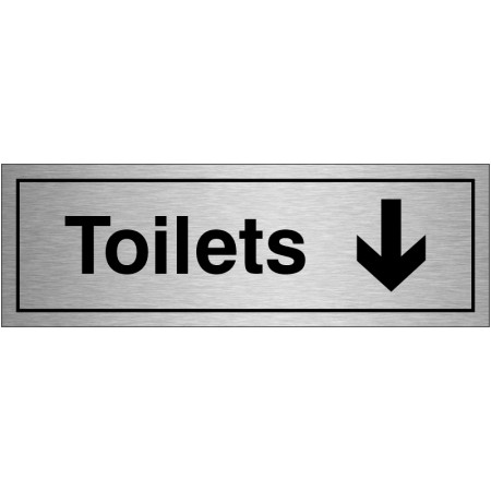 Toilets arrow down brushed aluminium door sign