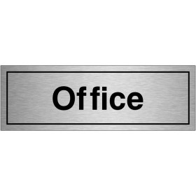 Office brushed aluminium door sign with bold black text