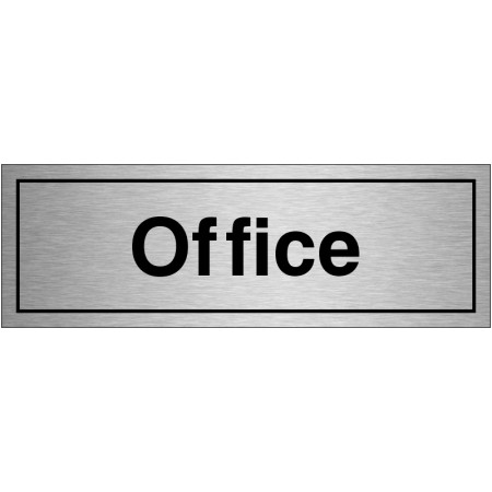 Office brushed aluminium door sign with bold black text