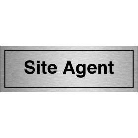 Site Agent brushed aluminium door sign with bold black text
