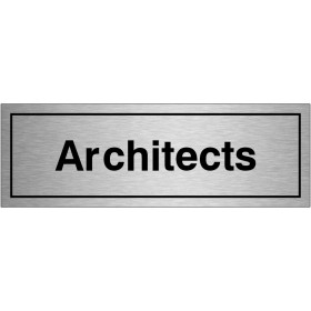 Architects brushed aluminium door sign with bold black text