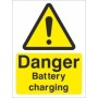 Danger Battery Charging Sign with yellow and black warning symbol