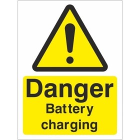 Danger Battery Charging Sign with yellow and black warning symbol
