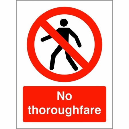 No Thoroughfare Sign with red prohibition symbol over pedestrian figure