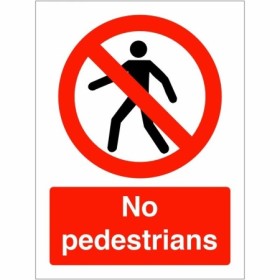 No Pedestrians Sign with red prohibition symbol over pedestrian figure