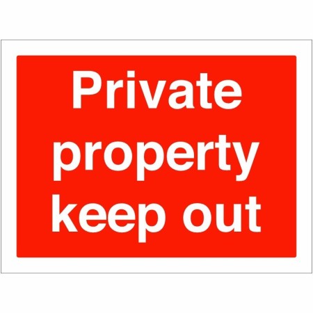 Private Property Keep Out Sign with bold white text on red background