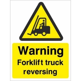 Forklift Truck Reversing Warning Sign with yellow and black forklift warning symbol