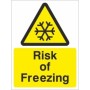 Risk of freezing temperature warning sign with snowflake symbol