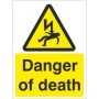 Danger of death electrical warning sign with electric shock symbol