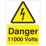 Danger 11000 Volts Electrical Warning Sign
