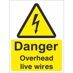 Danger Overhead Live Wires electrical warning sign with electrical hazard symbol