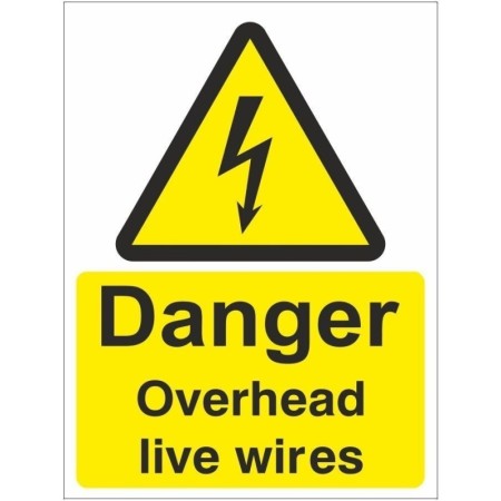 Danger Overhead Live Wires electrical warning sign with electrical hazard symbol
