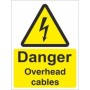 Danger Overhead Cables Electrical Sign with electrical hazard symbol and yellow and black design