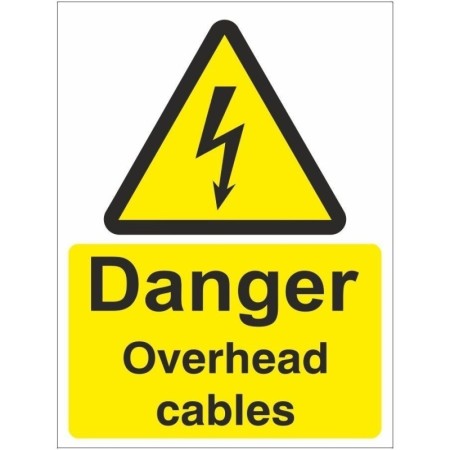 Danger Overhead Cables Electrical Sign with electrical hazard symbol and yellow and black design