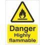 Danger highly flammable warning safety sign with flame symbol