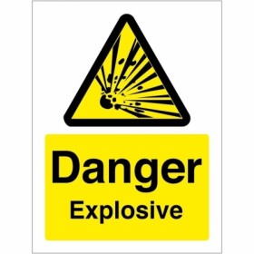 Danger Explosive Warning Sign with yellow and black explosive hazard symbol
