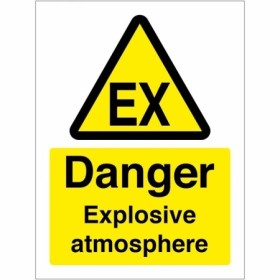 Danger Explosive Atmosphere Warning Sign with yellow and black EX hazard symbol