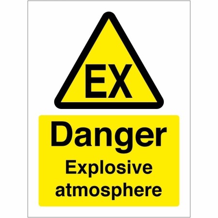 Danger Explosive Atmosphere Warning Sign with yellow and black EX hazard symbol