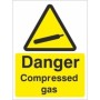 Danger Compressed Gas Warning Sign with yellow and black gas cylinder hazard symbol