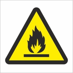 Flammable Symbol Sign with yellow warning triangle and black flame hazard symbol