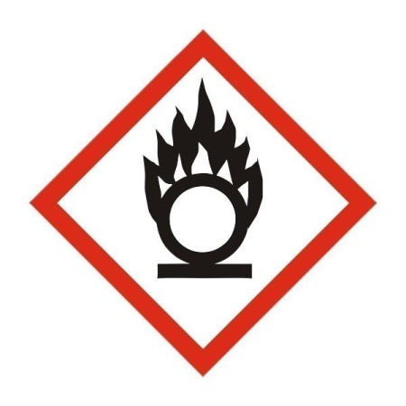 Oxidizing Label Sign with flame over circle hazard pictogram