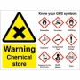 Caution Chemical Store Guidance Sign with GHS chemical hazard symbols