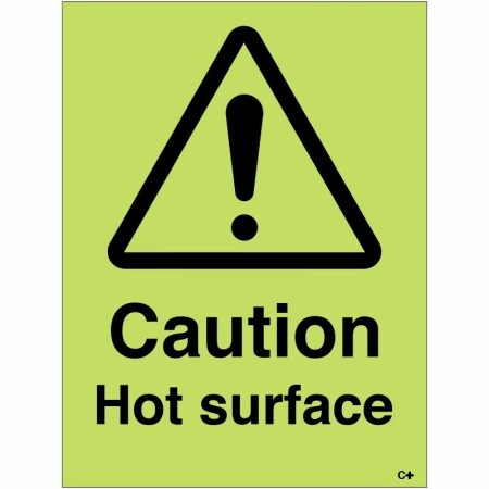 Glow In The Dark Caution Hot Surface safety sign