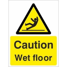 Caution Wet Floor Warning Sign with slipping person symbol and yellow and black design