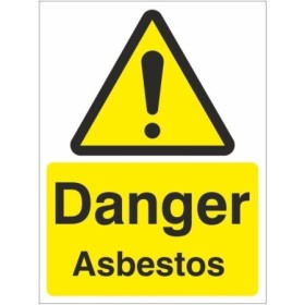 Danger Asbestos warning safety sign with yellow hazard symbol