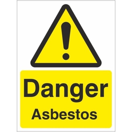 Danger Asbestos warning safety sign with yellow hazard symbol