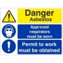Danger Asbestos Approved Respirators Must Be Worn Sign with mandatory respiratory protection symbols