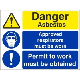 Danger Asbestos Approved Respirators Must Be Worn Sign with mandatory respiratory protection symbols