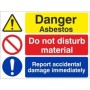Danger asbestos do not disturb material sign with warning and prohibition symbols