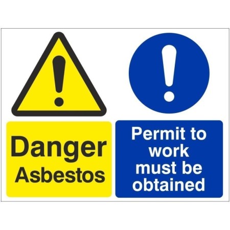Danger Asbestos Permit To Work Must Be Obtained safety sign with warning and mandatory symbols