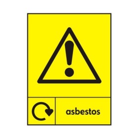 Asbestos recycling warning sign with recycling symbol and asbestos text