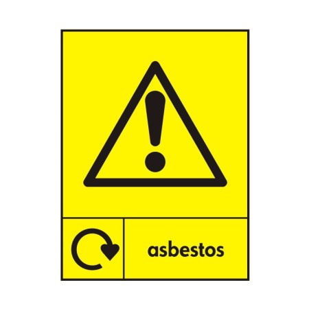 Asbestos recycling warning sign with recycling symbol and asbestos text