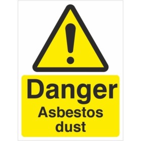 Danger Asbestos Dust warning safety sign with yellow hazard symbol