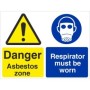 Danger Asbestos Zone Respirator Must Be Worn safety sign with warning and mandatory PPE symbols